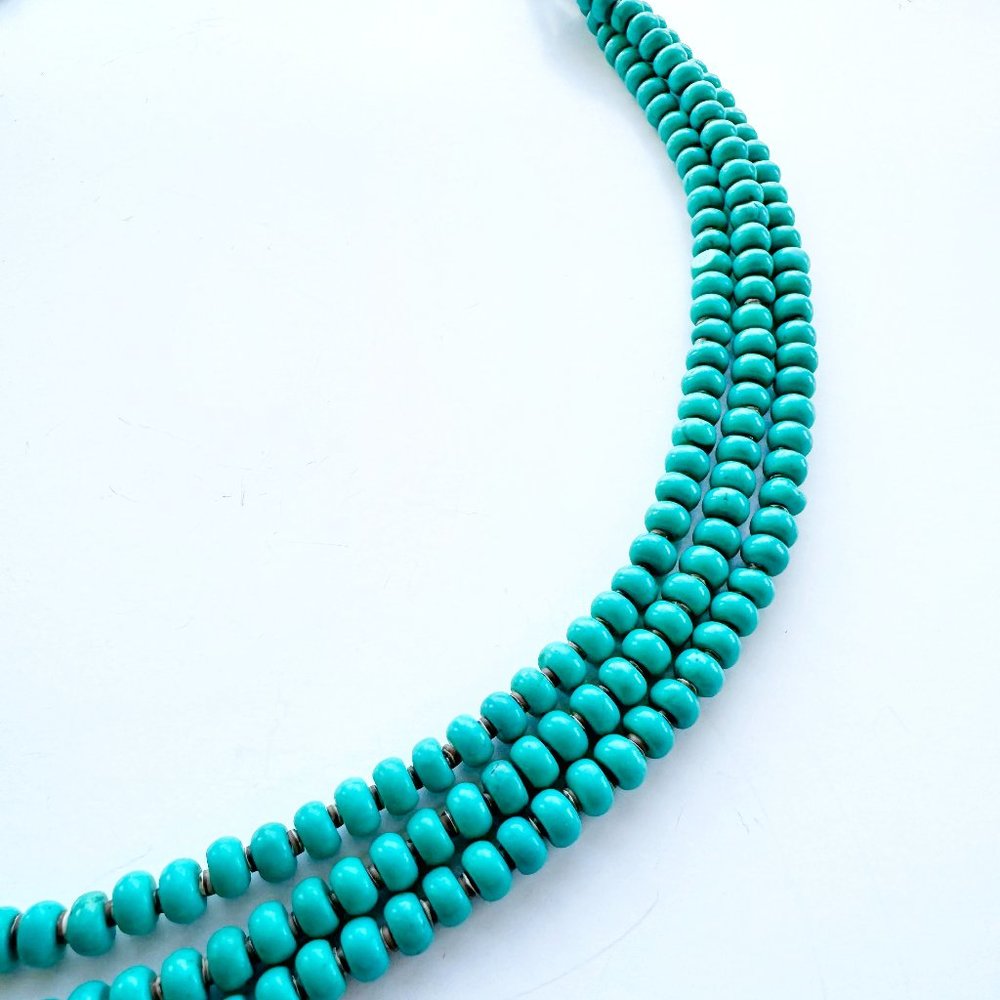 925 and Turquoise 3 Strand Necklace 24"